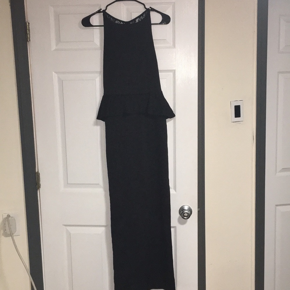 Long black, lace detail dress!